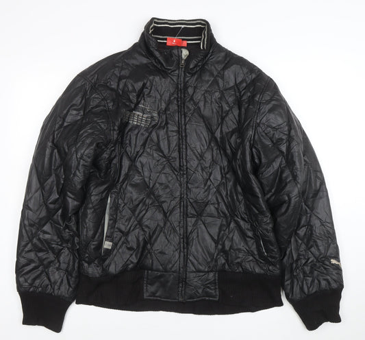 Puma Womens Black Quilted Bomber Jacket Size L Full Zip