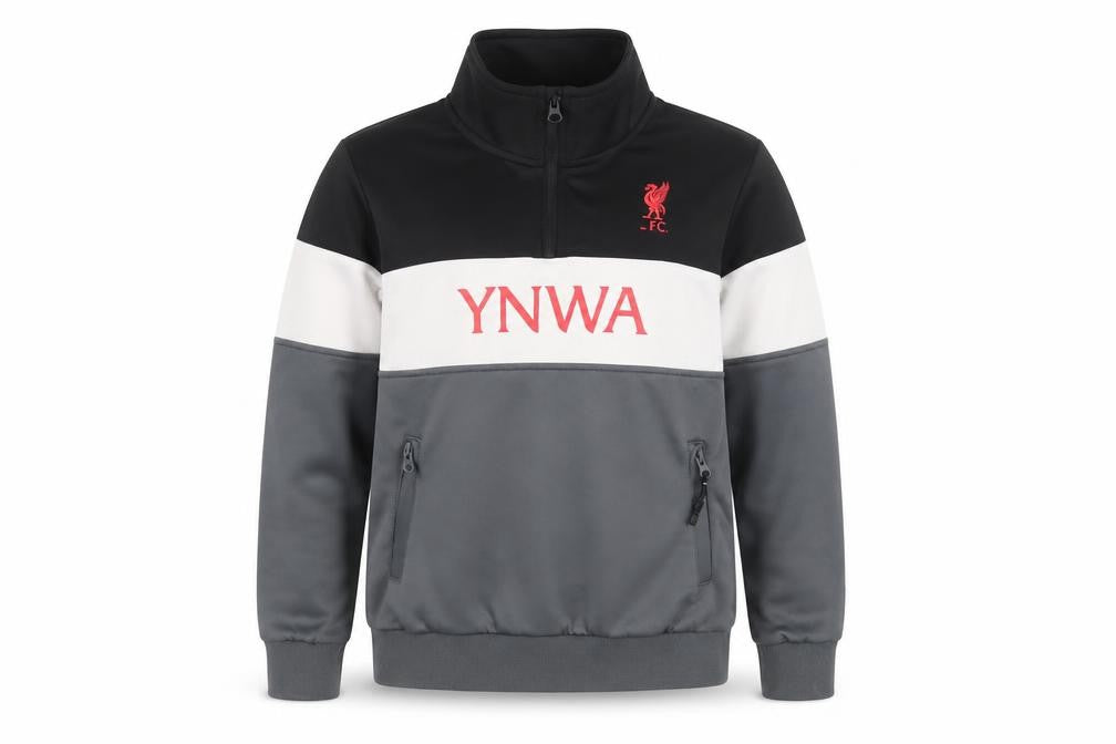 Liverpool FC Boys Grey Colourblock 1/4 Zip Sweatshirt 9-10 Years