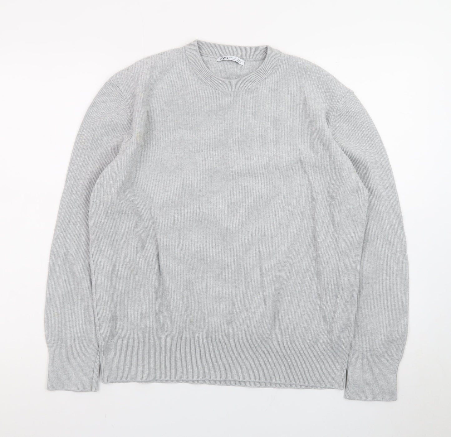 ZARA Men's Grey Wool Blend Crew Neck Jumper Size L