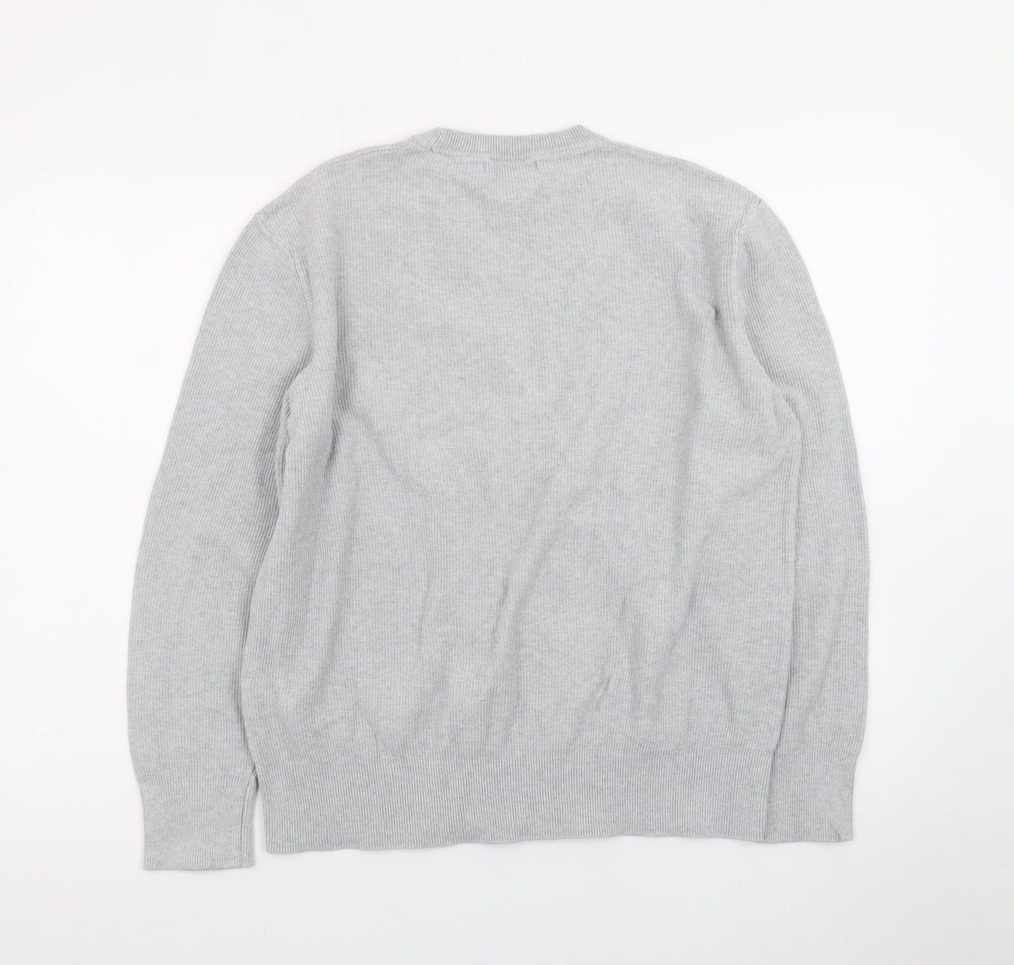 ZARA Men's Grey Wool Blend Crew Neck Jumper Size L