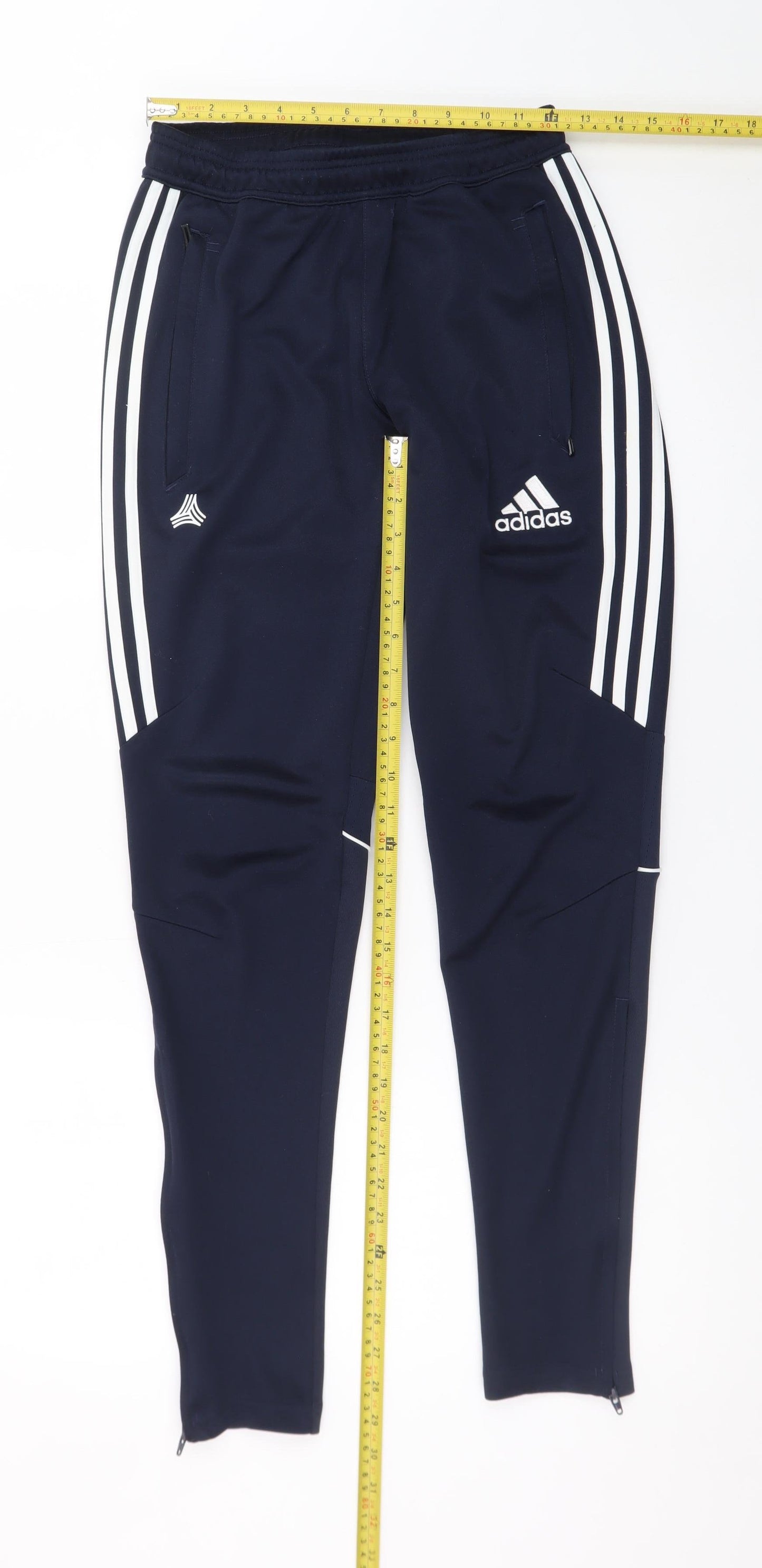 Adidas Men's Navy XS Jogger Sweatpants with Ankle Zip and Stripes