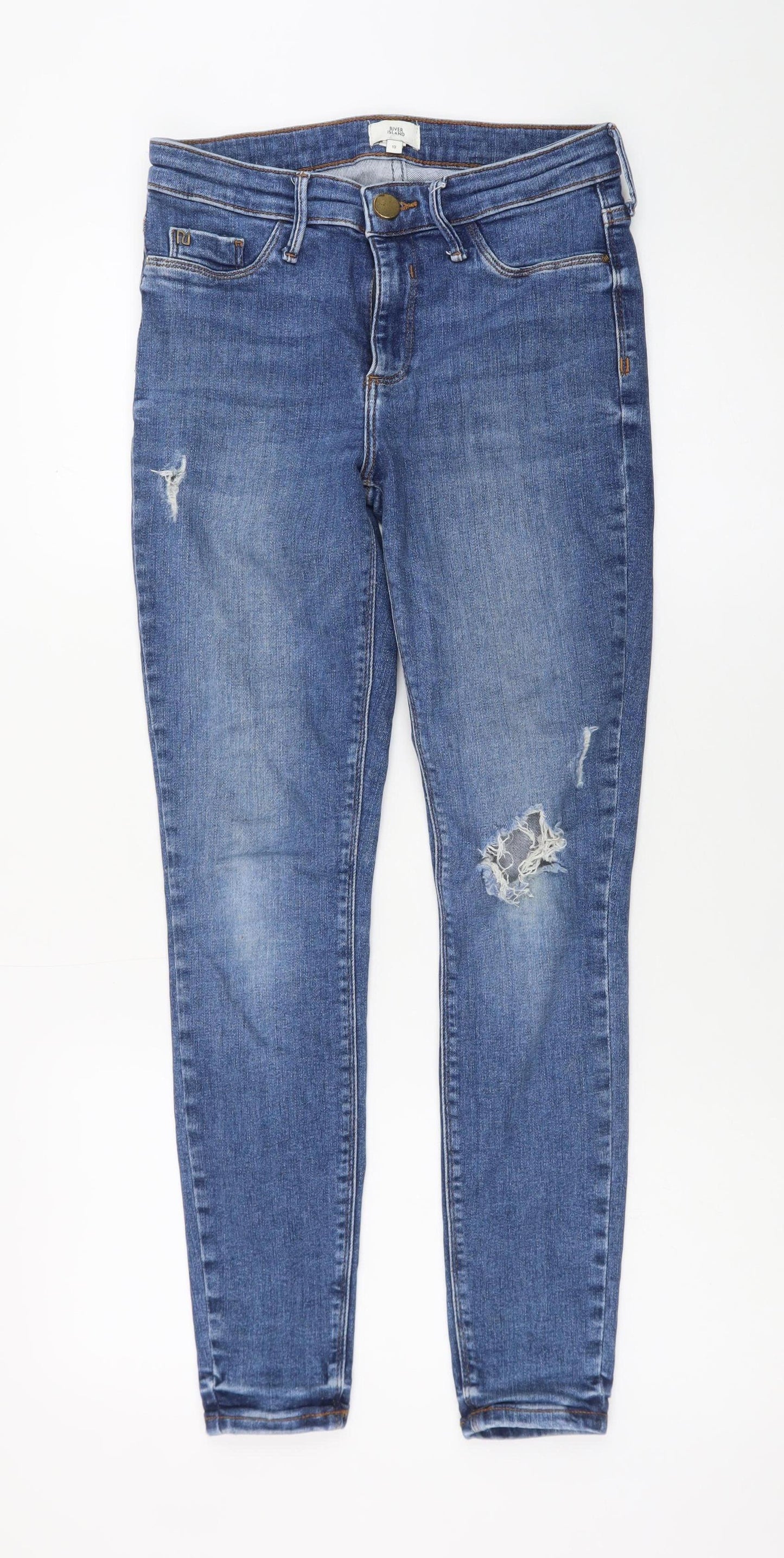 River Island Women Blue Size 10 Skinny Distressed Denim Jeans