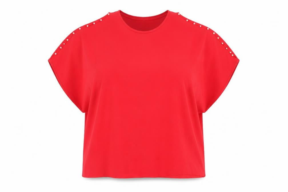 LA LUNA Womens Red Beaded Dolman Sleeve Blouse One Size