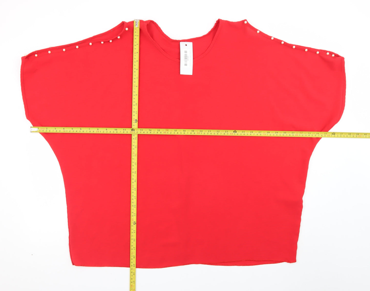 LA LUNA Womens Red Beaded Dolman Sleeve Blouse One Size