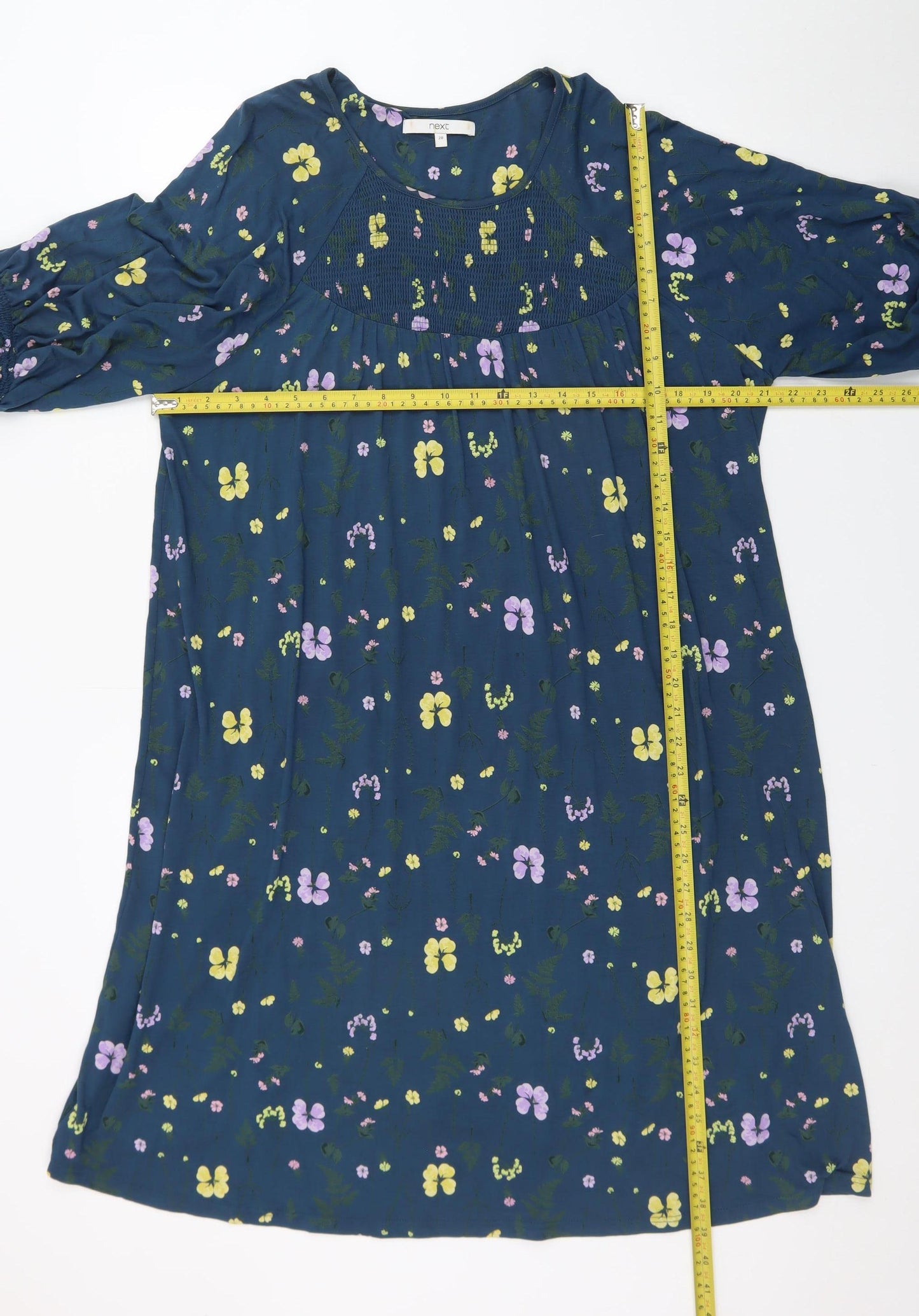Next Women Blue Floral Shift Dress Size 20 3/4 Sleeve Spring