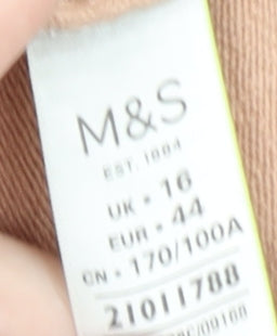 Marks and Spencer Women Beige Mock Neck Acrylic Jumper Size 16
