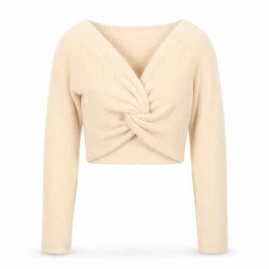 Threadbare Women Beige V-Neck Long Sleeve Twist Front Jumper Size 12
