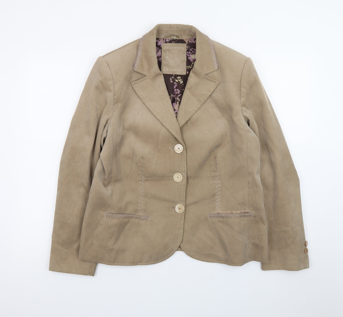 Klass Womens Beige Corduroy Blazer Jacket Size 16 Lined Smart Casual