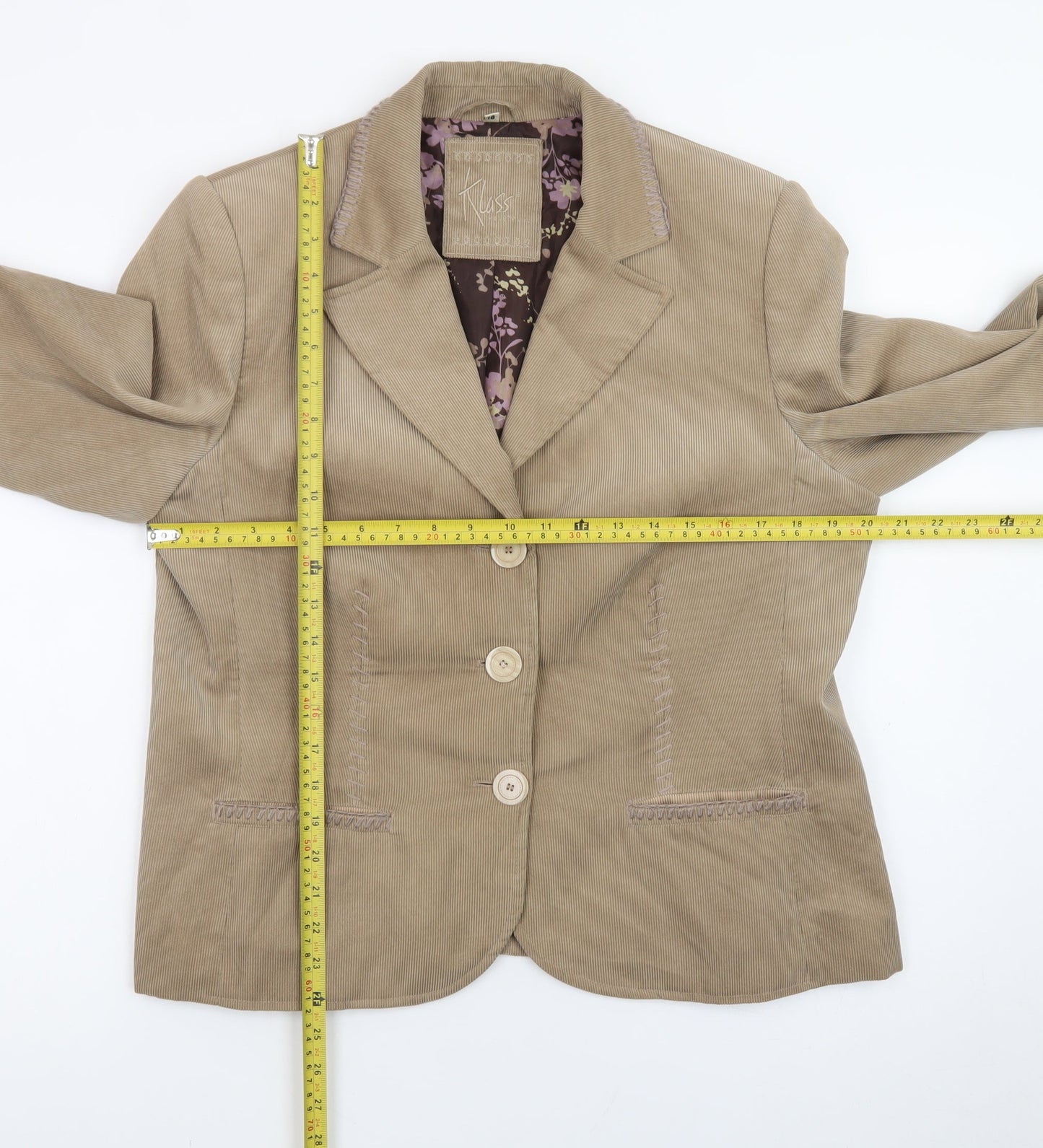 Klass Womens Beige Corduroy Blazer Jacket Size 16 Lined Smart Casual