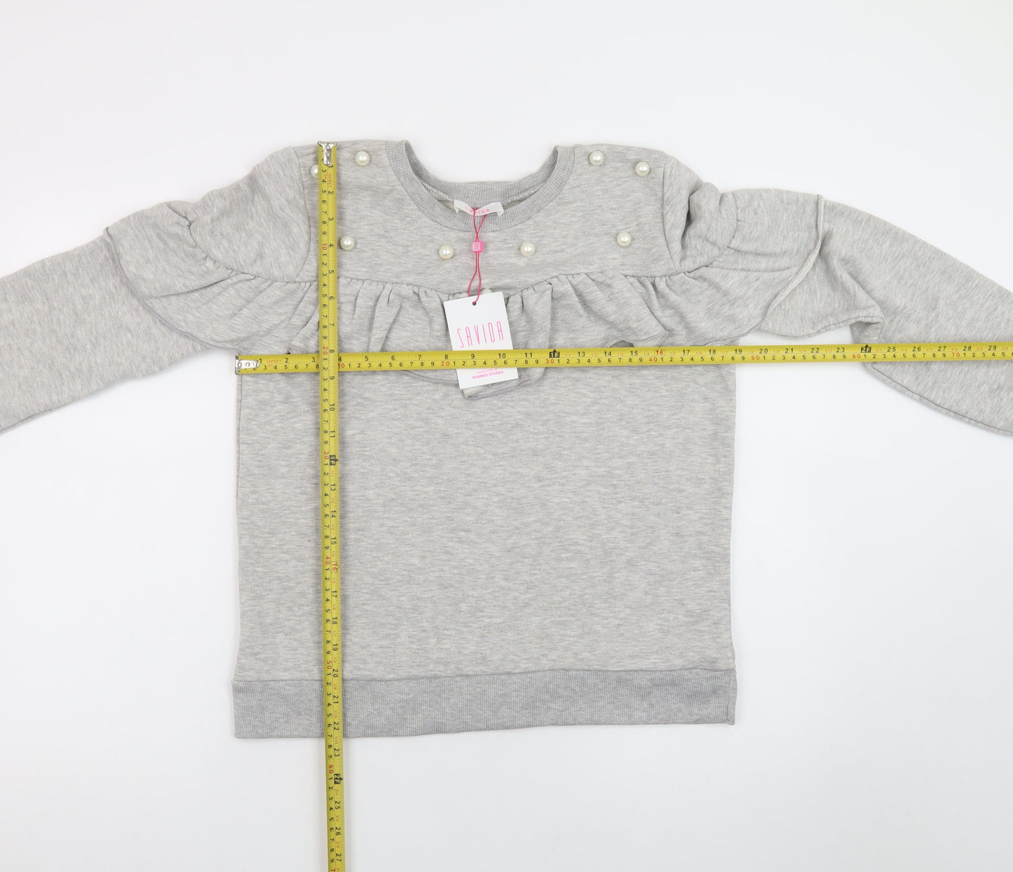 Savida Womens Grey Pearl Ruffle Long Sleeve Pullover Sweatshirt Size L