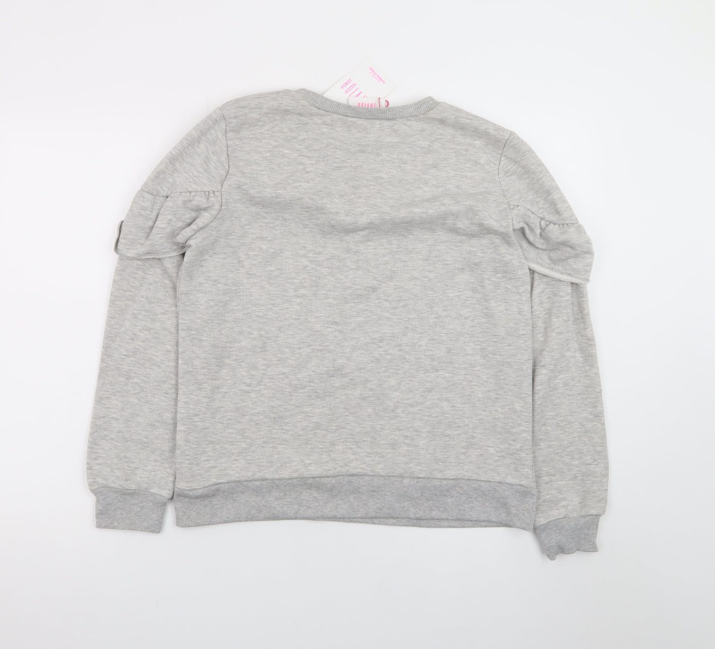 Savida Womens Grey Pearl Ruffle Long Sleeve Pullover Sweatshirt Size L