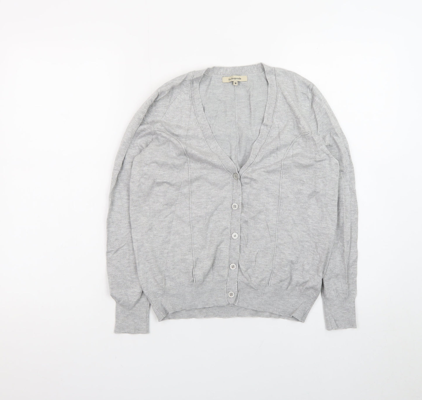 La Leggenda Womens Grey Cardigan V-Neck Knit Jumper M