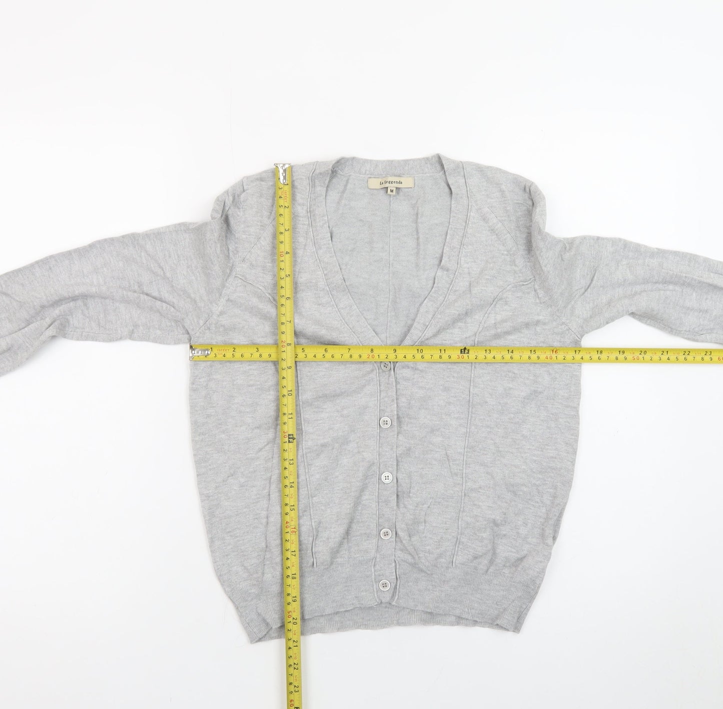 La Leggenda Womens Grey Cardigan V-Neck Knit Jumper M