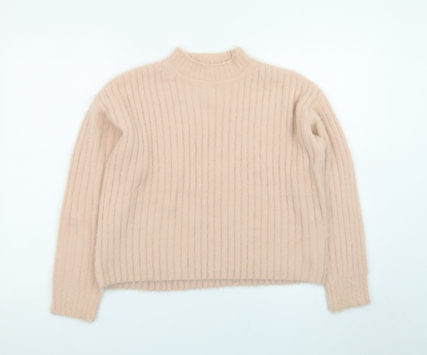 Next Teens Beige Ribbed High Neck Pullover Jumper Size 12Y