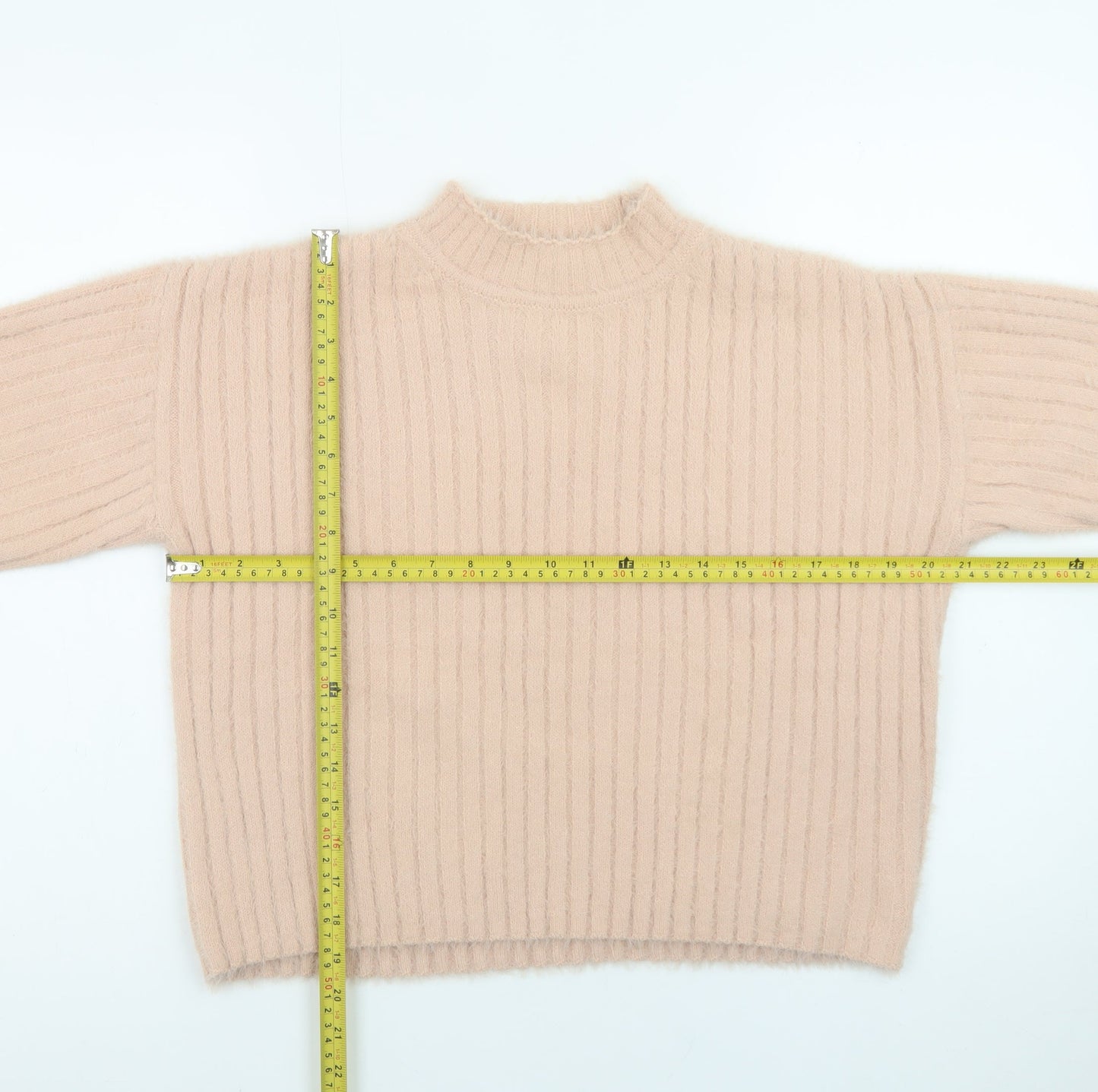 Next Teens Beige Ribbed High Neck Pullover Jumper Size 12Y