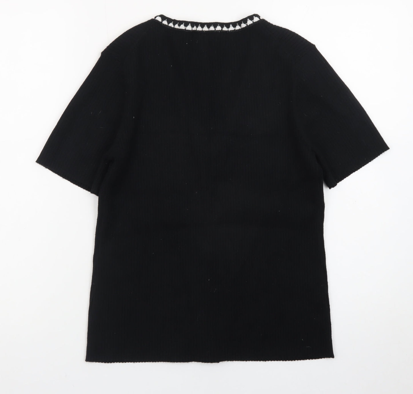 Gallery Womens Black V-Neck Short Sleeve Button Cardigan Size 16