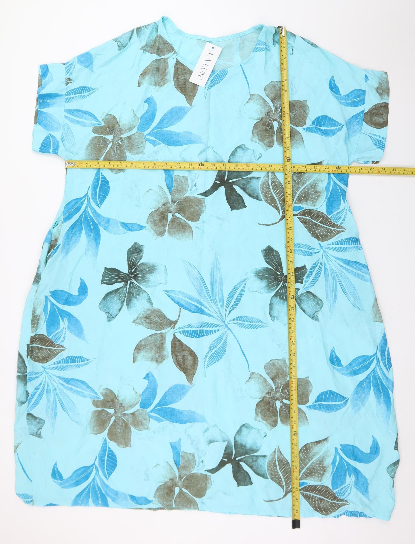 LA LUNA Women Blue Floral Shift Dress One Size Casual Summer