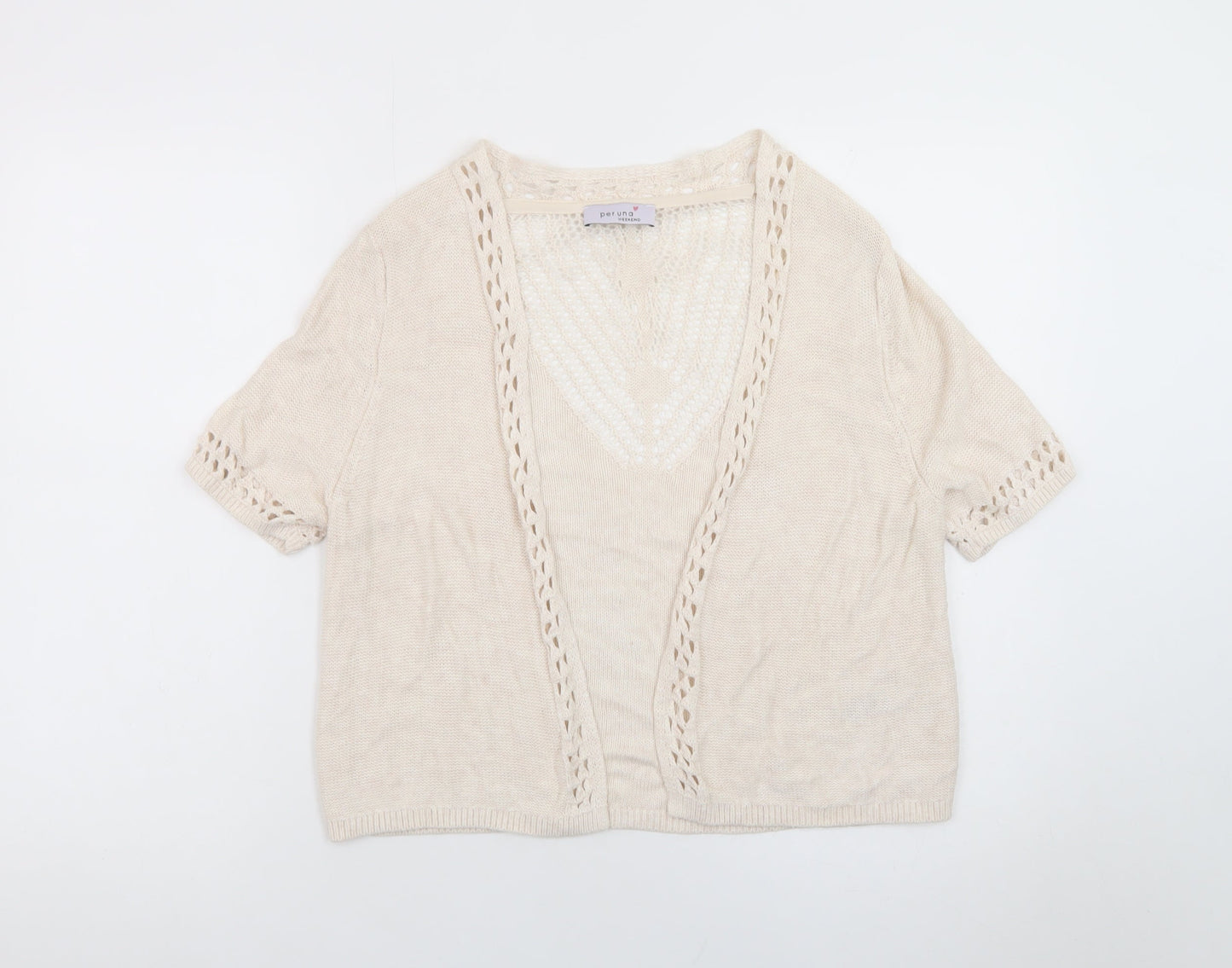 Marks and Spencer Women Beige Knit Short Sleeve Open Cardigan Size 16