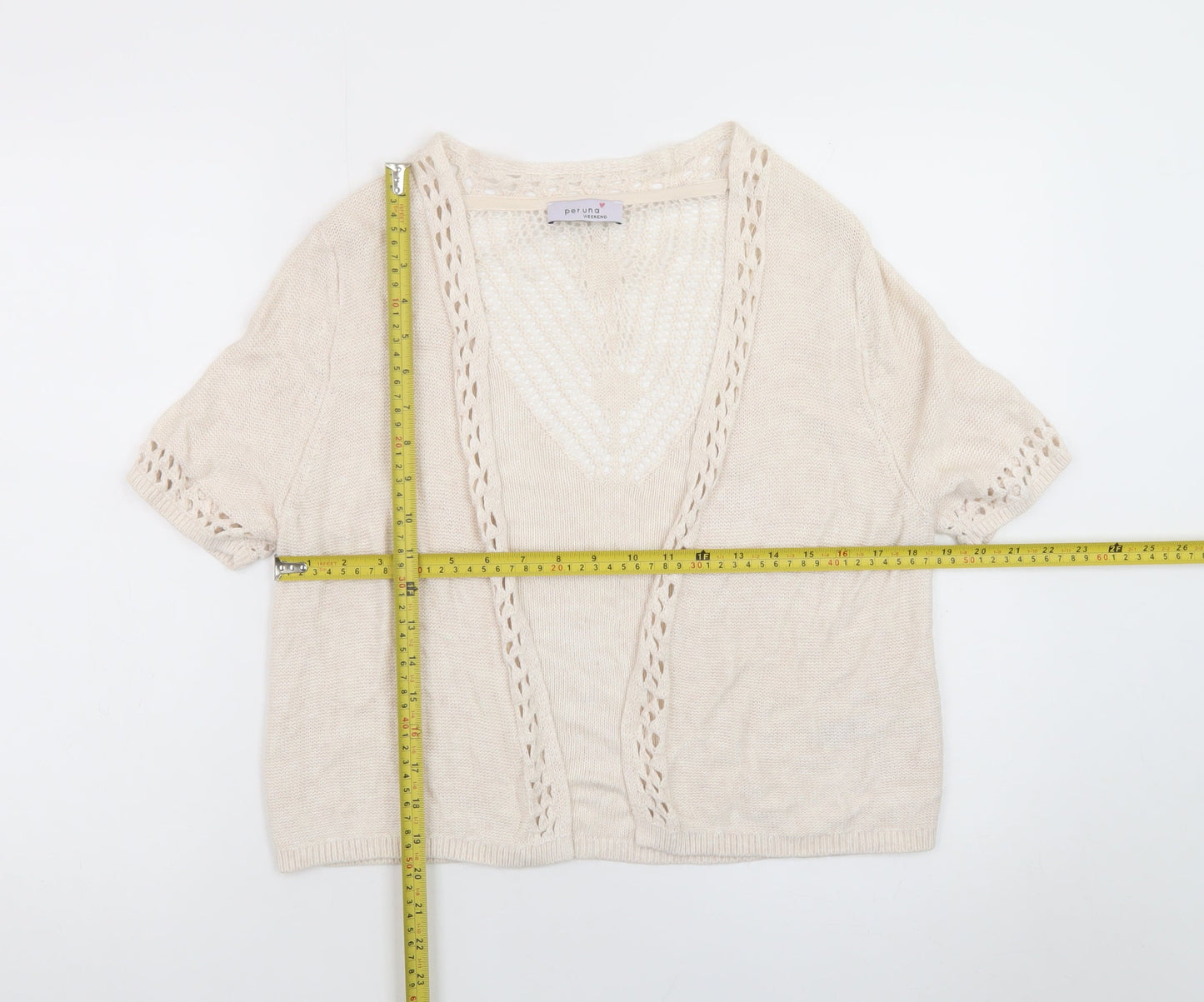 Marks and Spencer Women Beige Knit Short Sleeve Open Cardigan Size 16