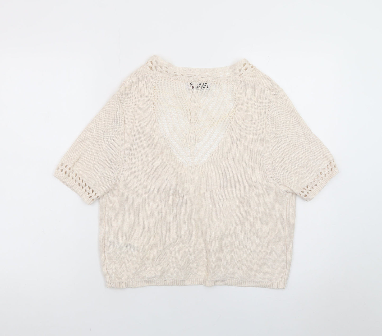 Marks and Spencer Women Beige Knit Short Sleeve Open Cardigan Size 16