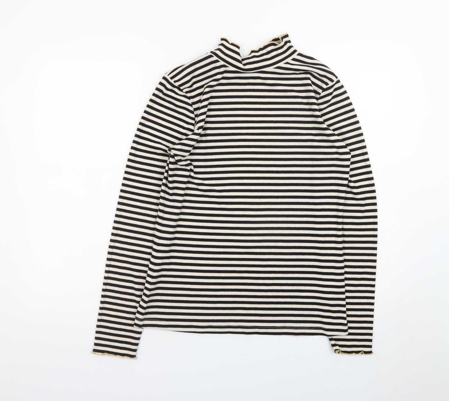 F&F Women’s Black Striped Long Sleeve Mock Neck Jersey Top Size 16