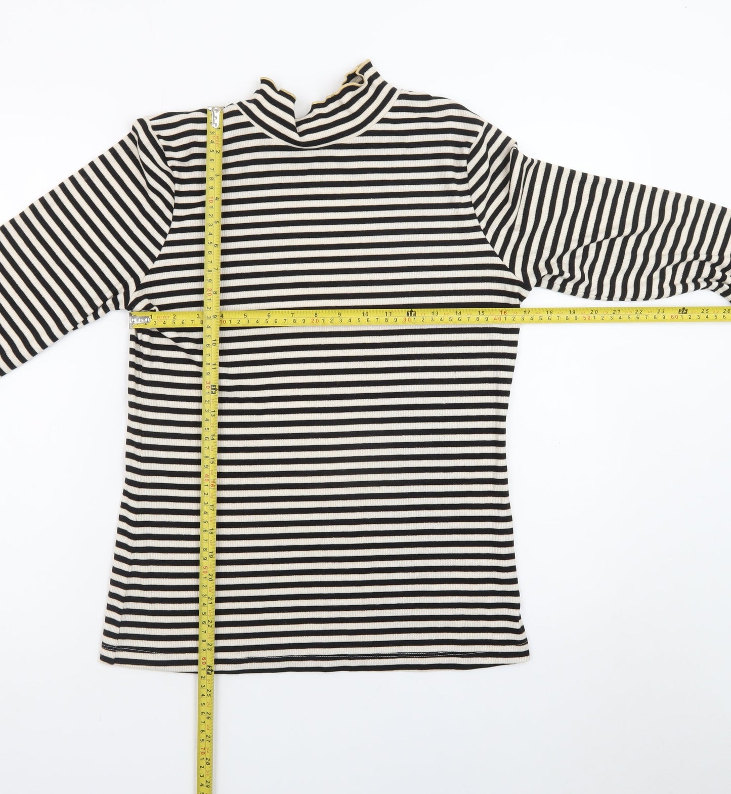 F&F Women’s Black Striped Long Sleeve Mock Neck Jersey Top Size 16