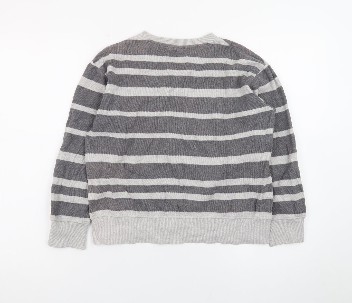 Next Teens Grey Striped Cotton V-Neck Jumper XS