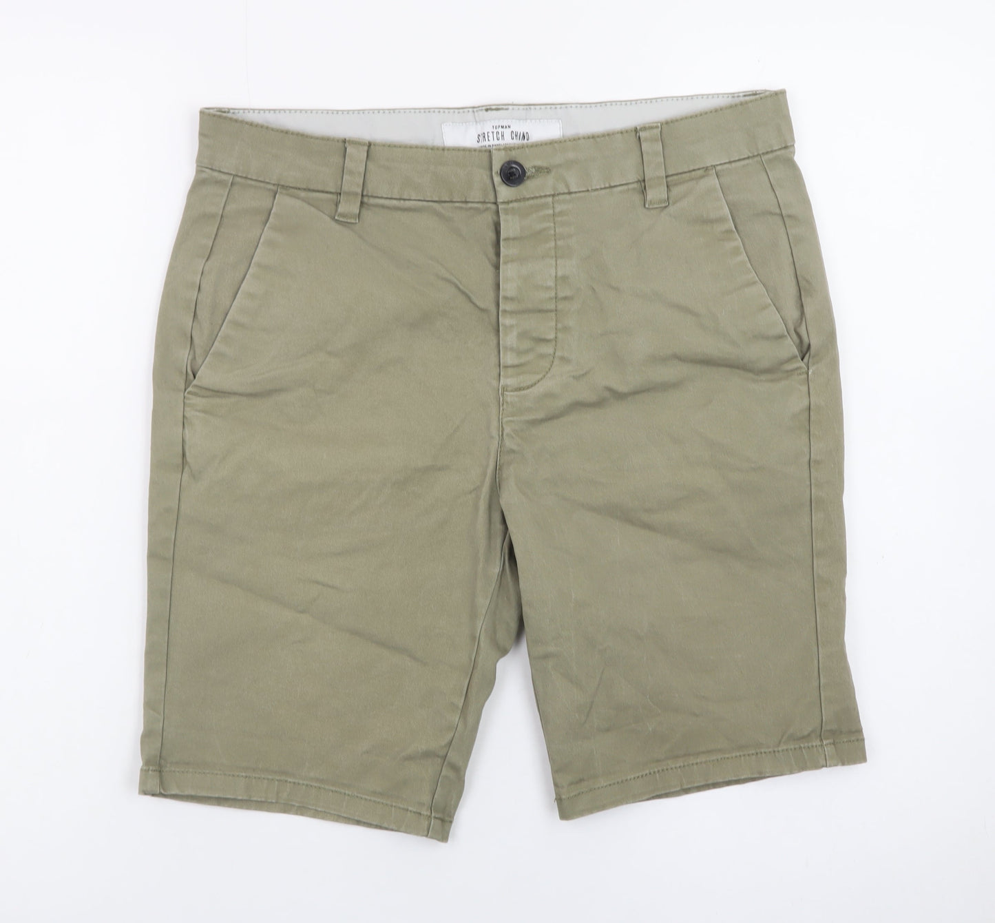 Topman Men's Green Stretch Chino Shorts W30 Slim Fit