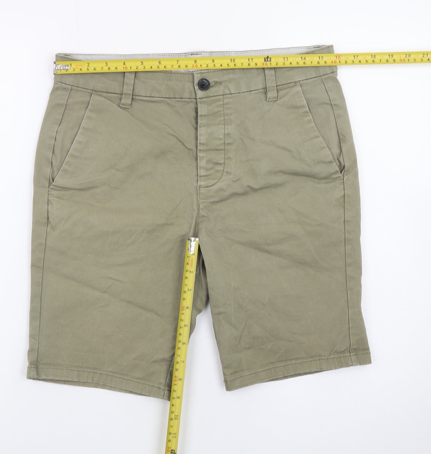 Topman Men's Green Stretch Chino Shorts W30 Slim Fit