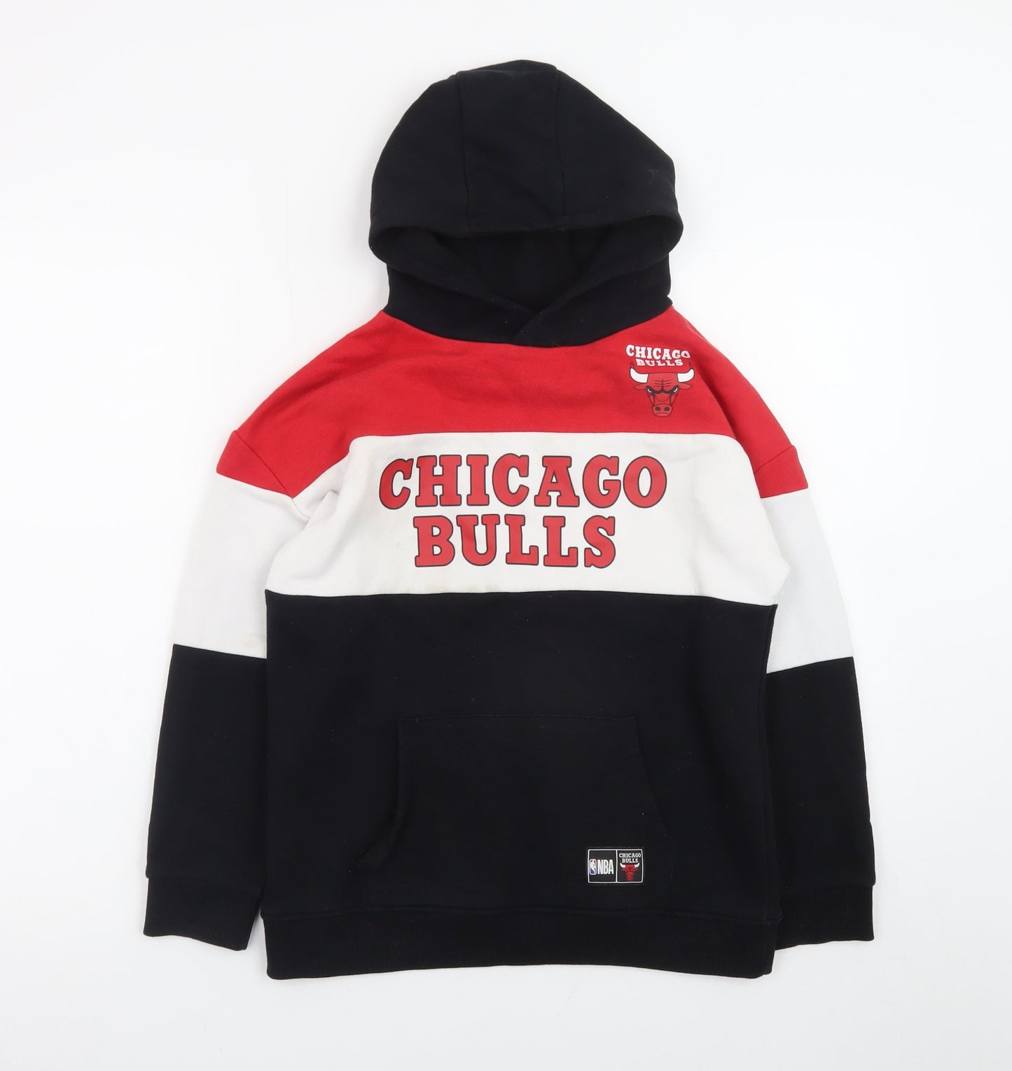 Primark Boys Black Red Chicago Bulls Pullover Hoodie 9-10 Years