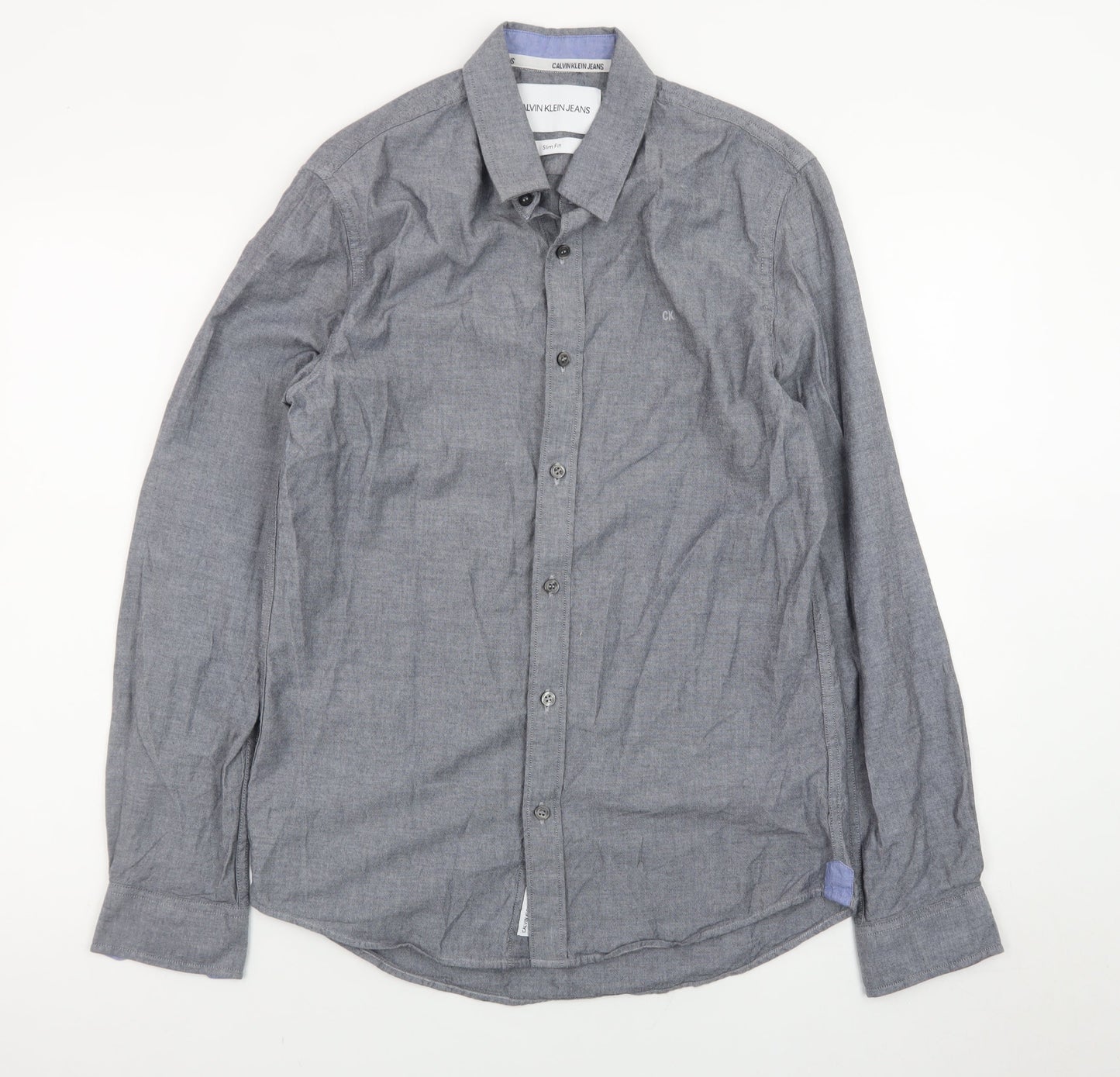 Calvin Klein Jeans Men's Grey Slim Fit Long Sleeve Button-Up Shirt S