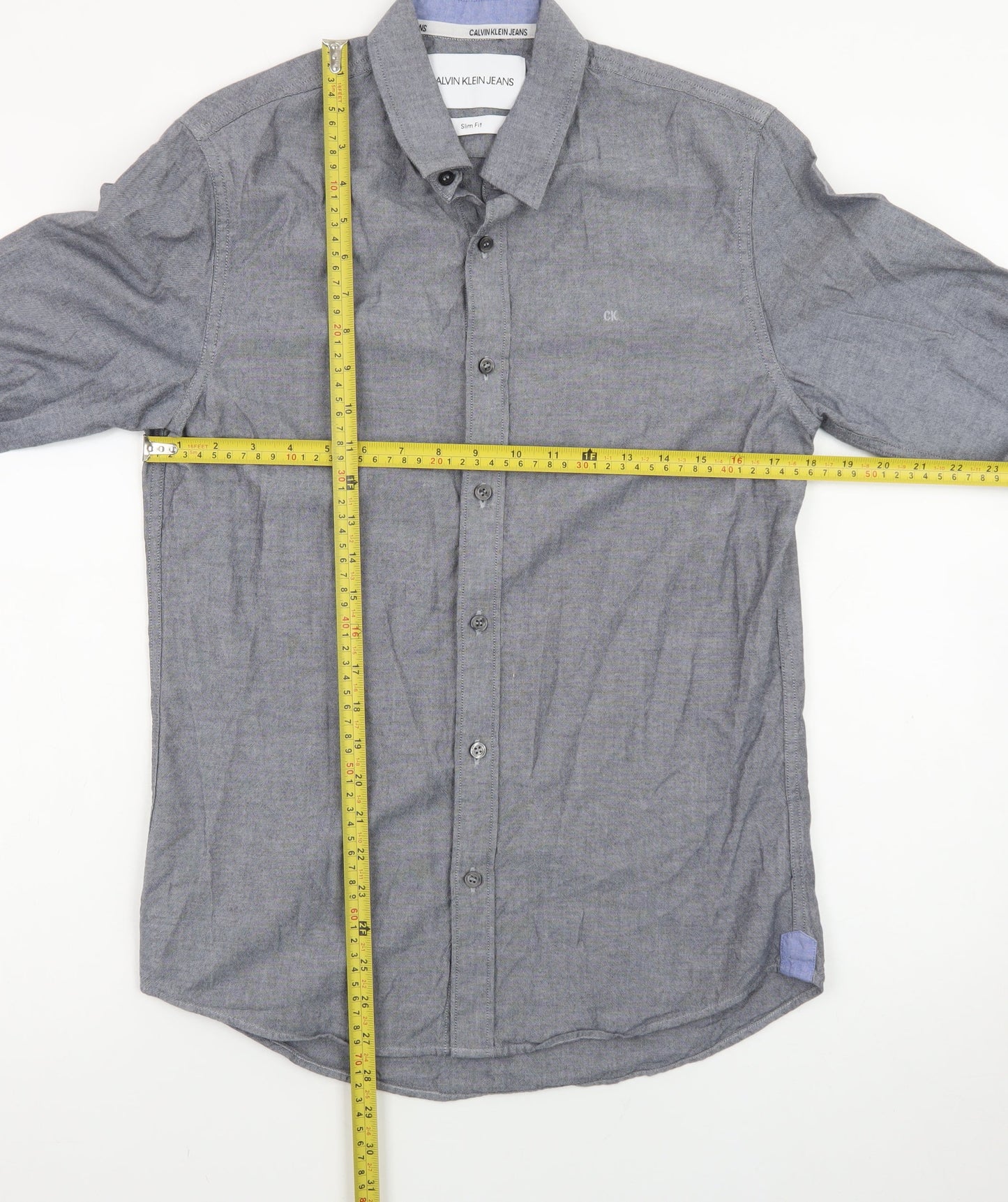 Calvin Klein Jeans Men's Grey Slim Fit Long Sleeve Button-Up Shirt S