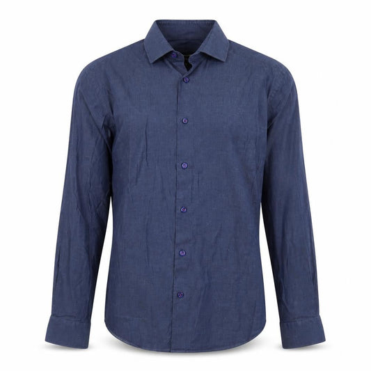 Remus Uomo Men's Blue Slim Fit Long Sleeve Cotton Shirt M