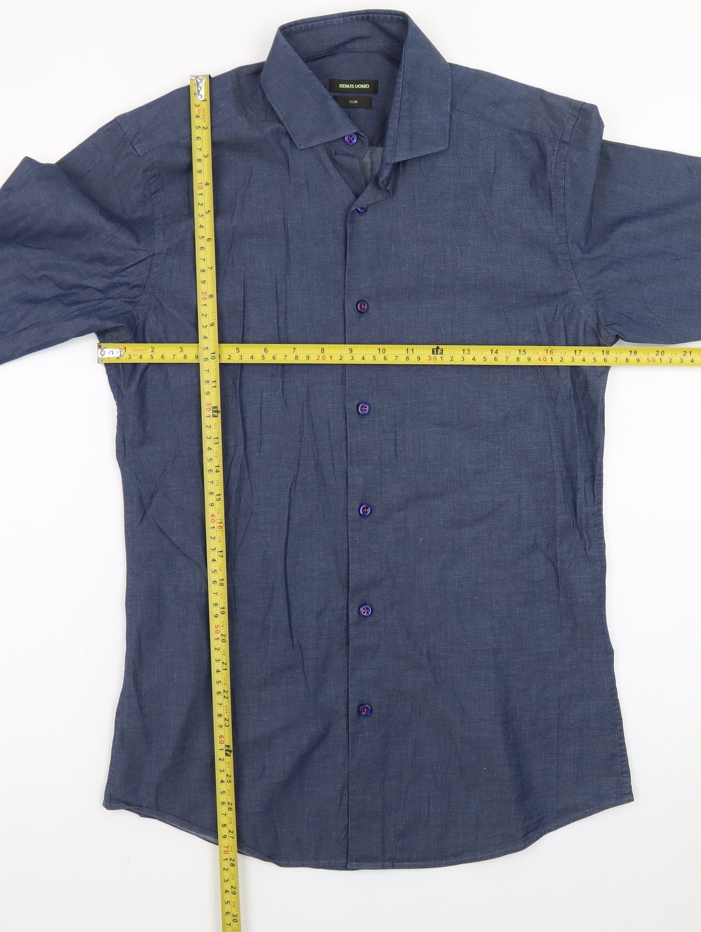 Remus Uomo Men's Blue Slim Fit Long Sleeve Cotton Shirt M