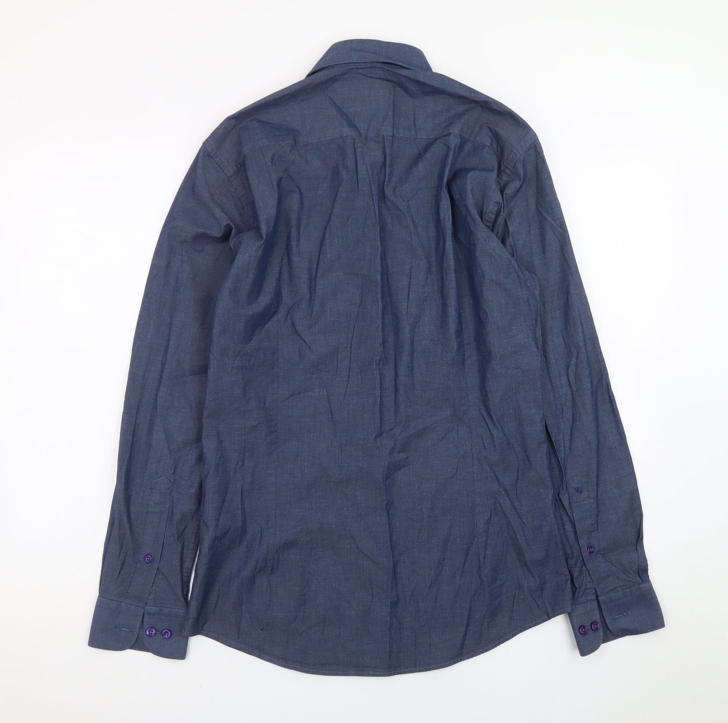 Remus Uomo Men's Blue Slim Fit Long Sleeve Cotton Shirt M