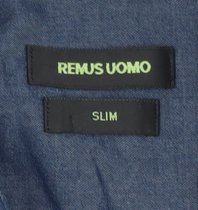 Remus Uomo Men's Blue Slim Fit Long Sleeve Cotton Shirt M