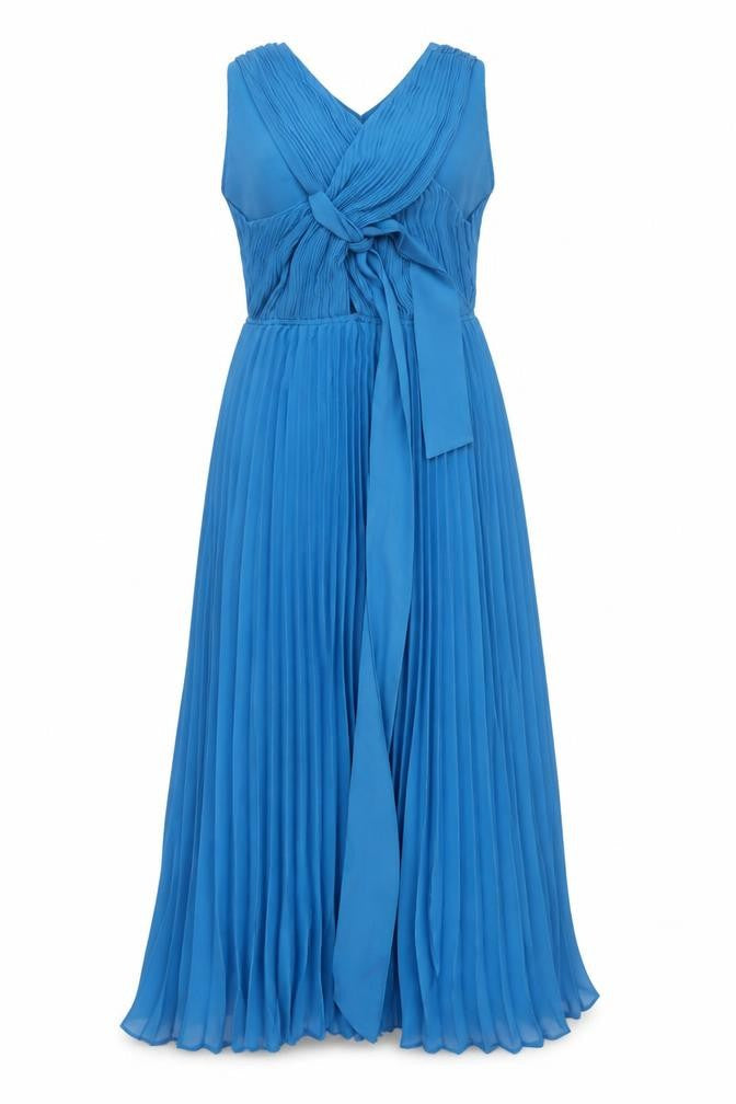 ZARA Womens Blue Sleeveless Pleated Chiffon Maxi Dress XS