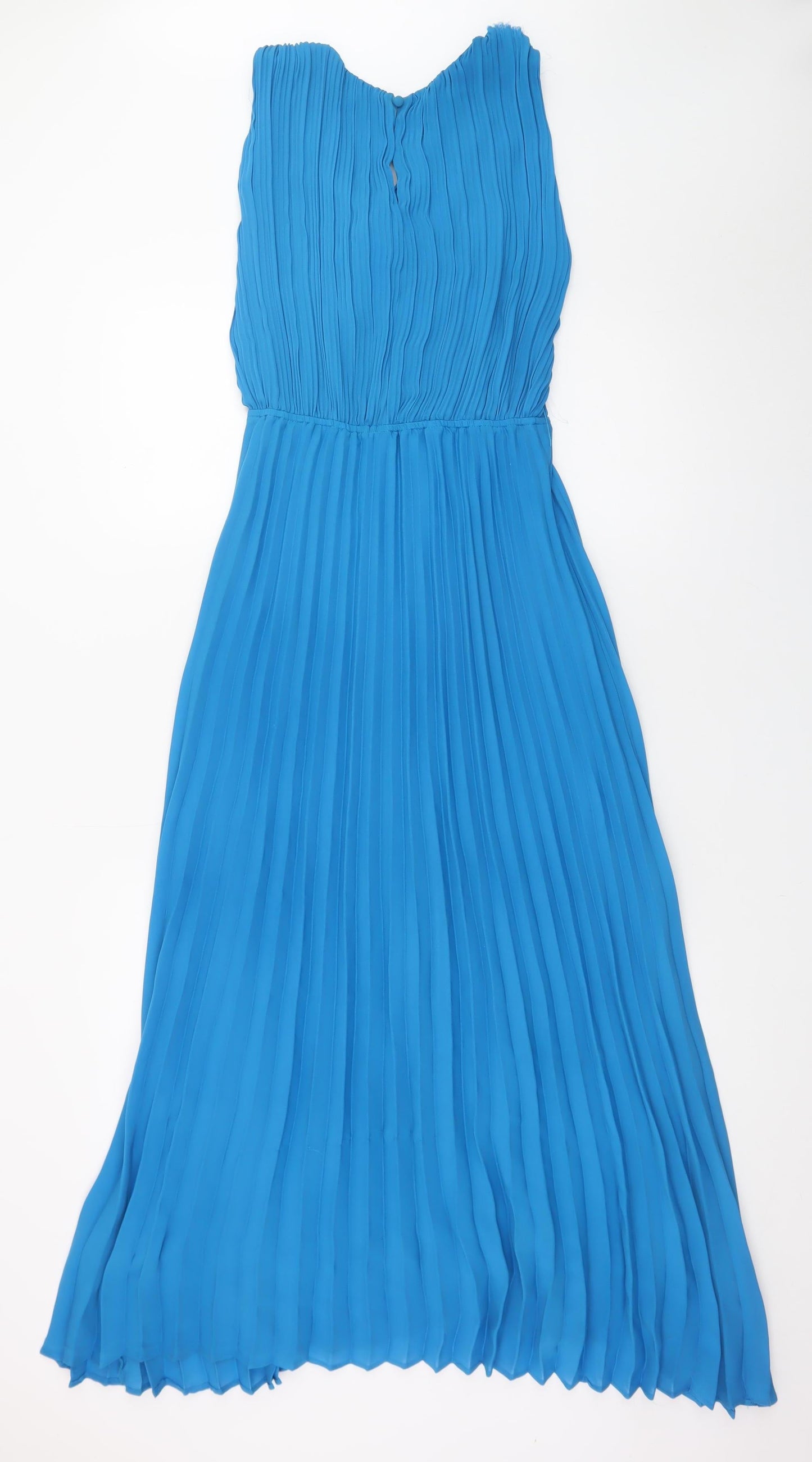 ZARA Womens Blue Sleeveless Pleated Chiffon Maxi Dress XS