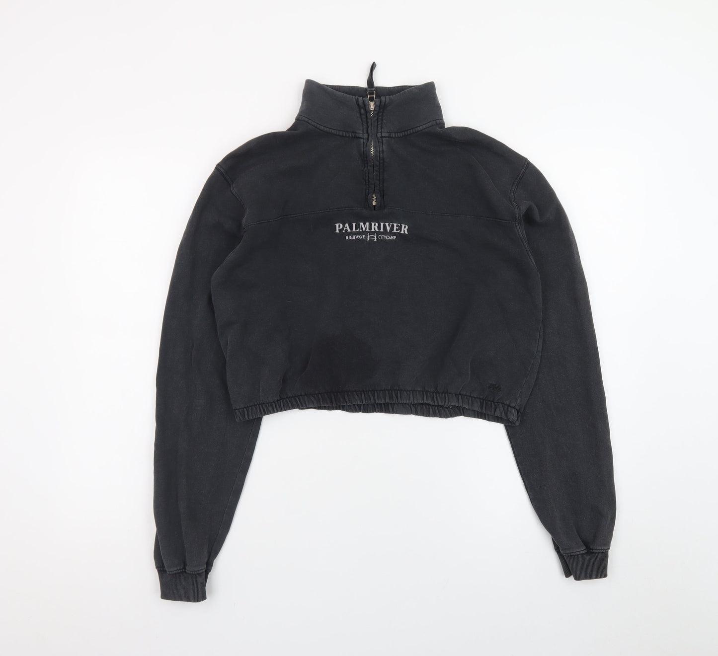 Pull&Bear Women Black 1/4 Zip Cropped Sweatshirt S