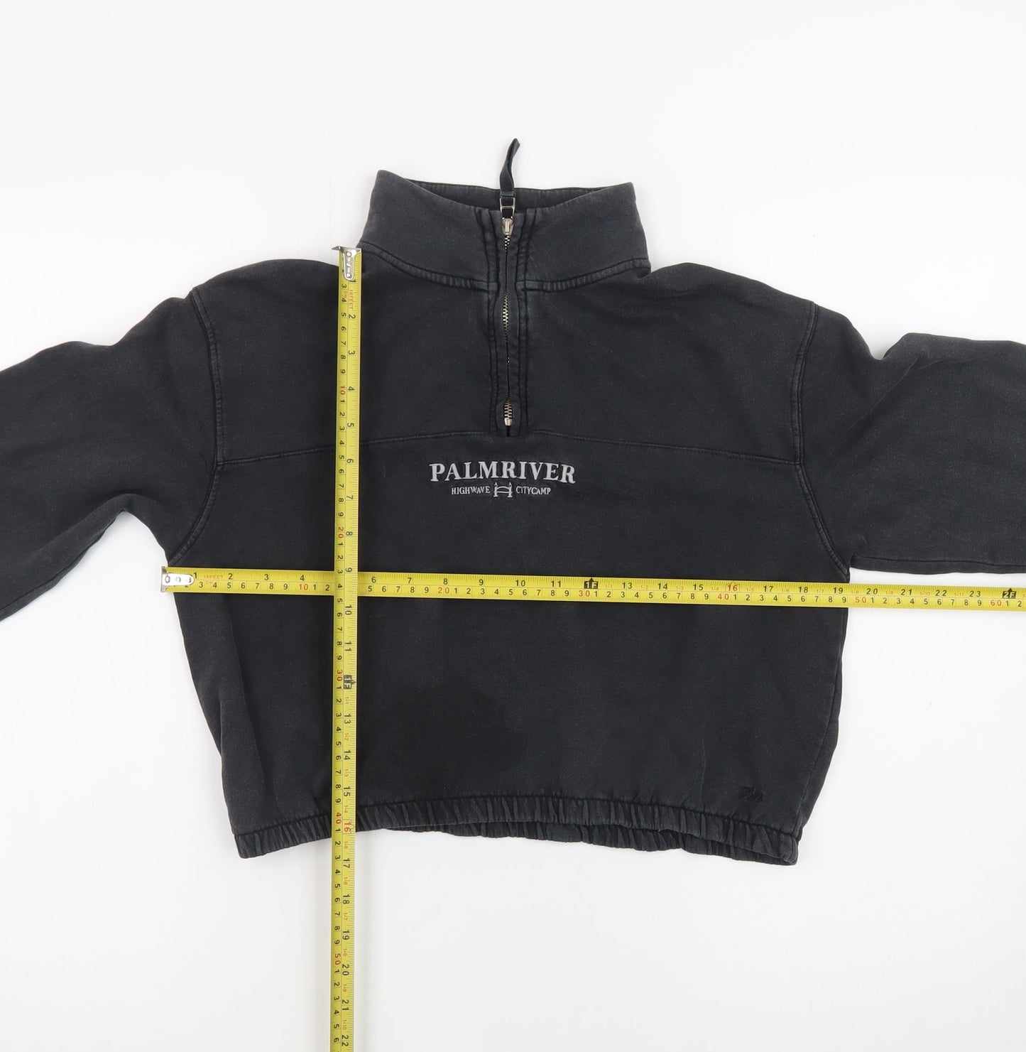 Pull&Bear Women Black 1/4 Zip Cropped Sweatshirt S