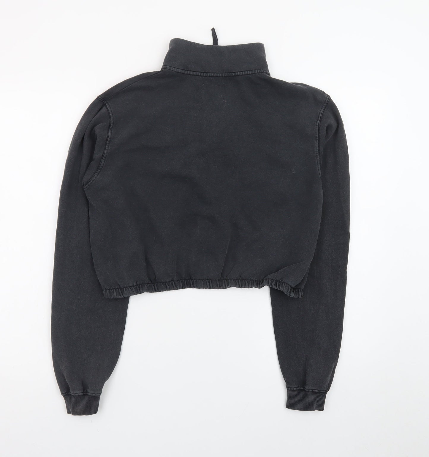 Pull&Bear Women Black 1/4 Zip Cropped Sweatshirt S