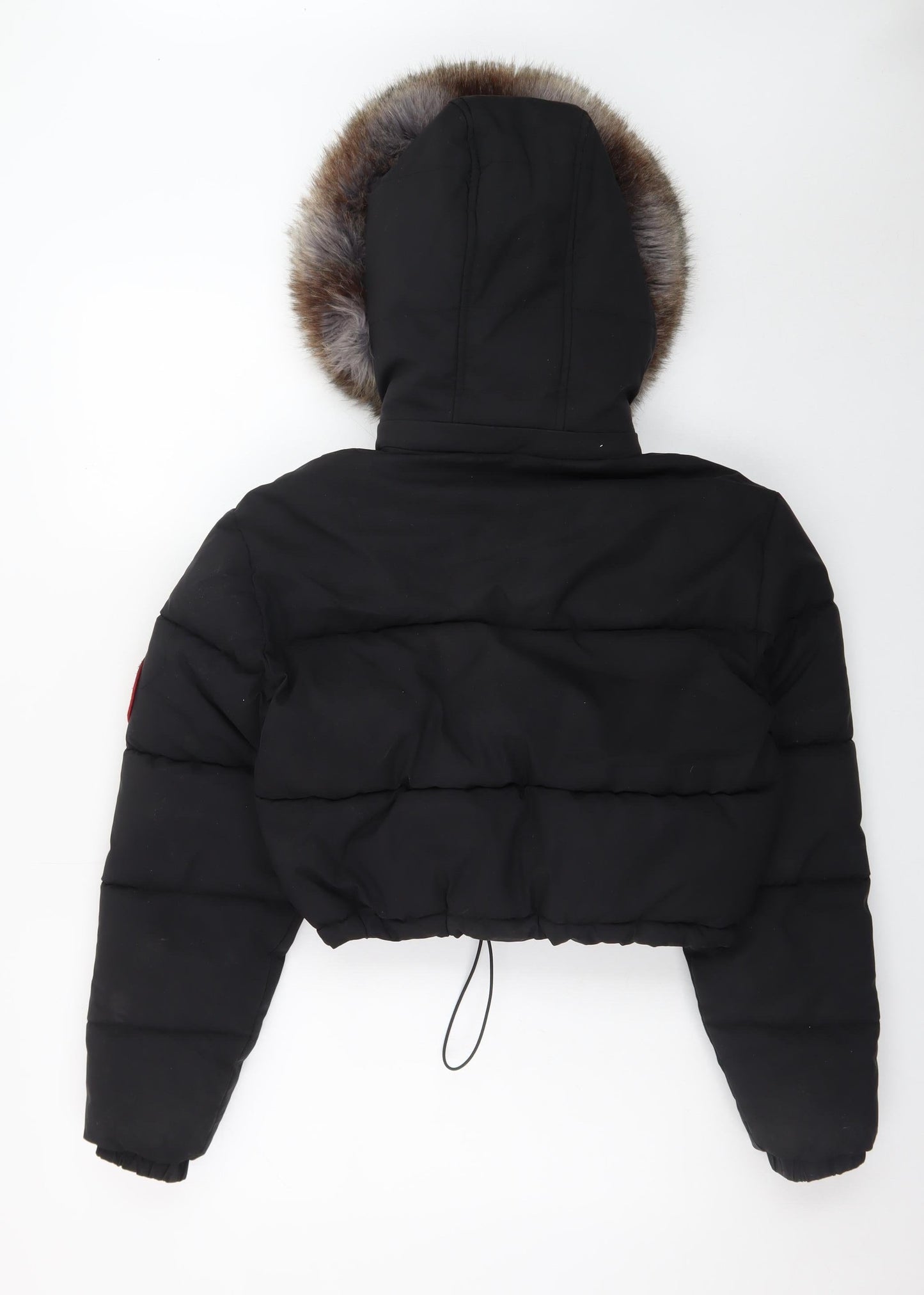Red Chilli Womens Black S Cropped Puffer Jacket with Faux Fur Hood