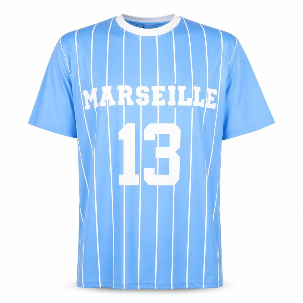 B Sport Men's Blue Marseille 13 Striped Crew Neck T-Shirt 2XL