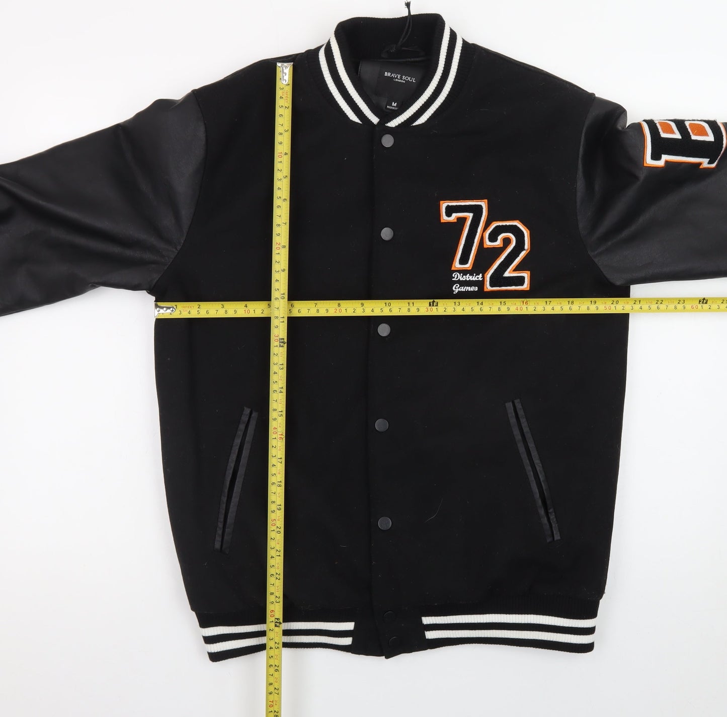 Brave Soul Men’s Black Varsity Jacket Medium Polyester Blend