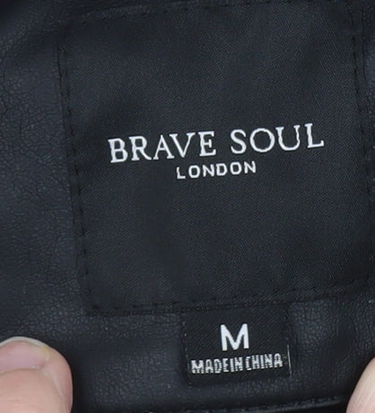 Brave Soul Men’s Black Varsity Jacket Medium Polyester Blend