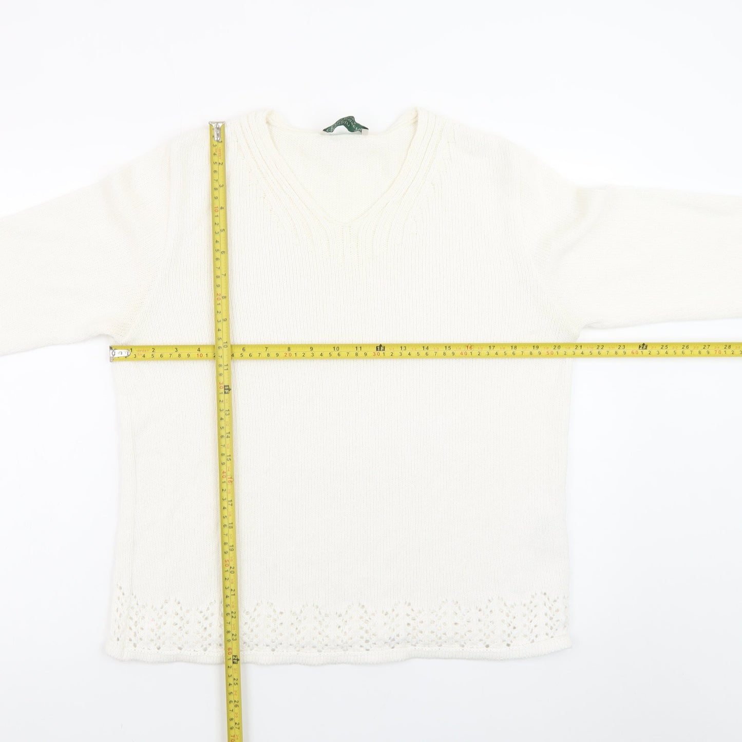 Róisín McCarthy Women’s Ivory V-Neck Knit Pullover Jumper L