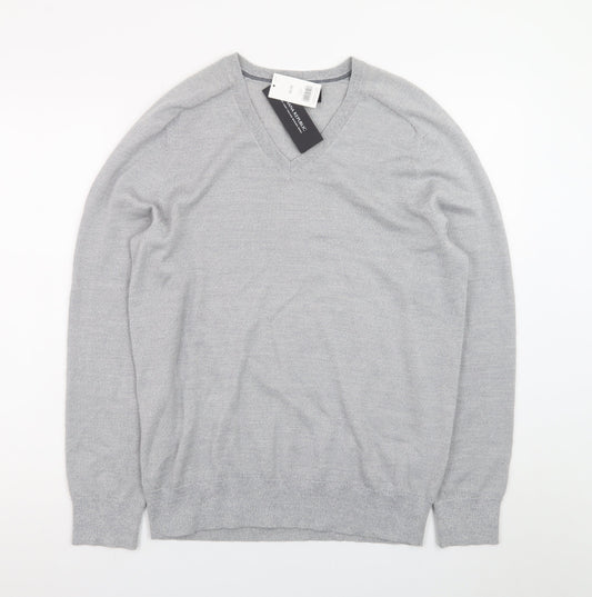 Banana Republic Men's Grey Merino Wool V-Neck Jumper M