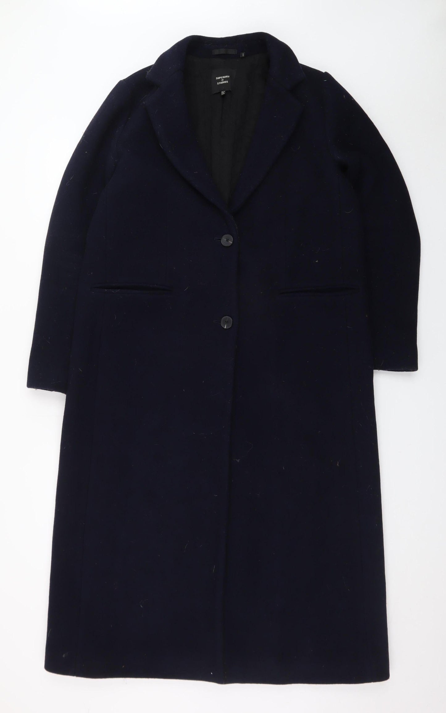 Superdry Men’s Black Wool Blend Long Overcoat Size M