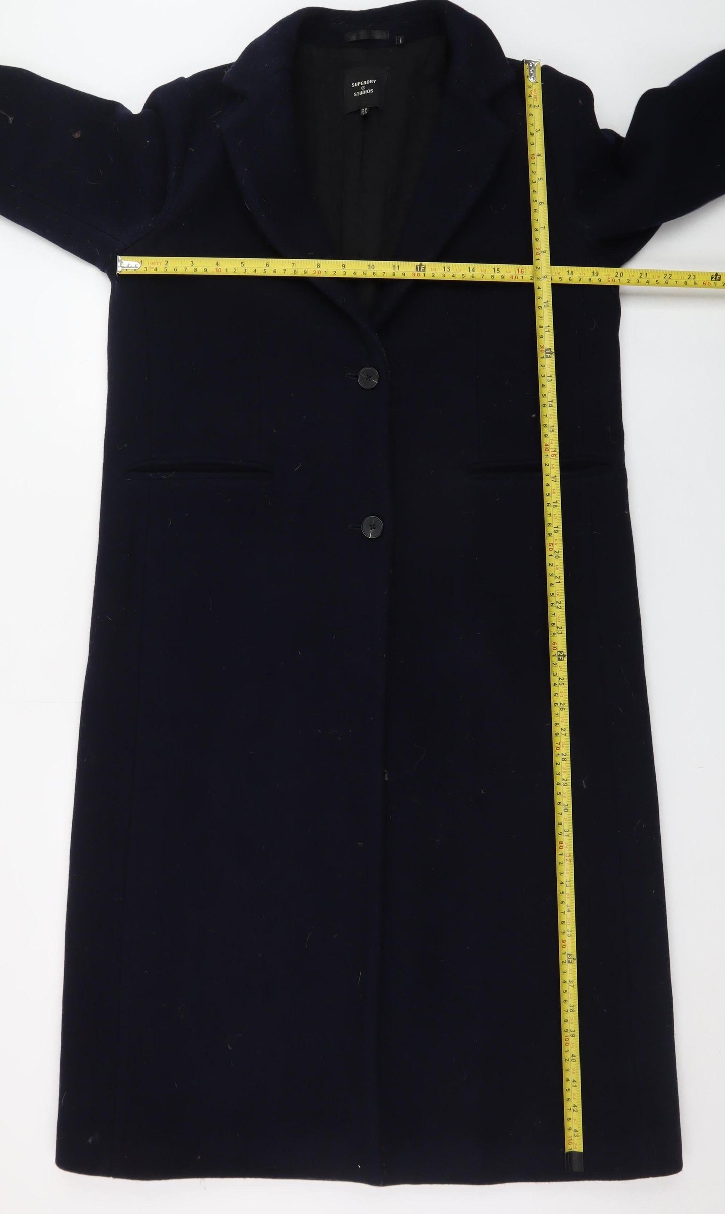 Superdry Men’s Black Wool Blend Long Overcoat Size M