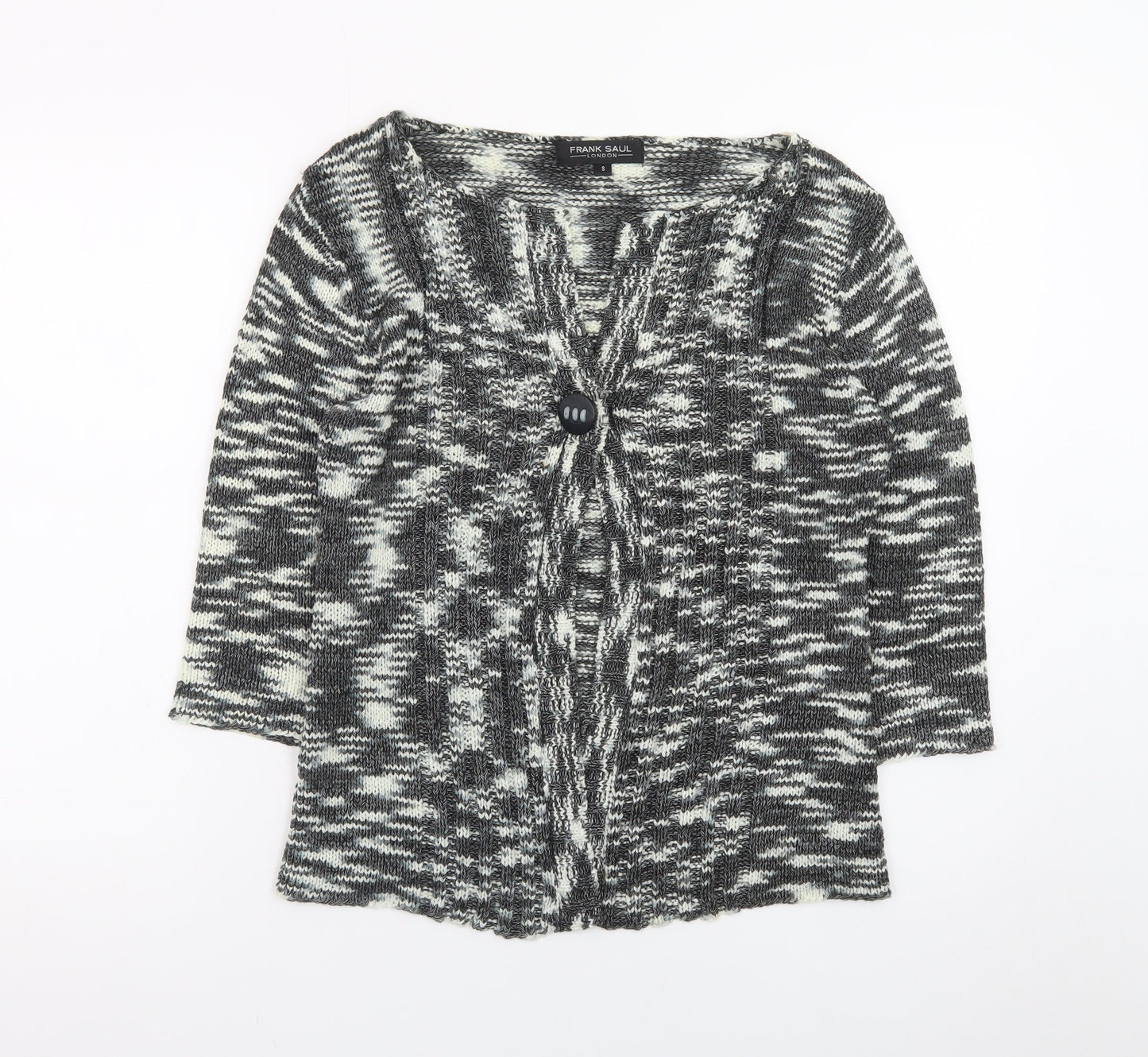Frank Saul Women's Grey Knit Cardigan Small V-Neck 3/4 Sleeve